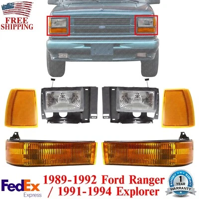 Conjunto de faros + luces de esquina y señal para Ford Ranger/Explorer 1989-1994 Foto 1 de 4