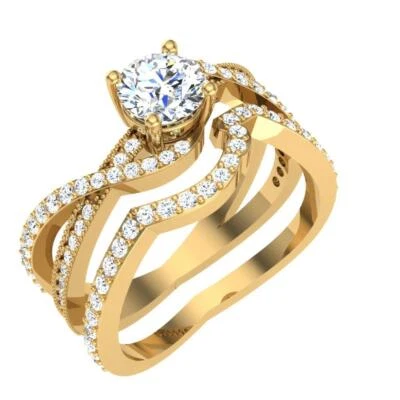 I1 G 1.80 Ct Round Diamond Bridal Engagement Ring Set 14K Gold Prong Set 9.60 mm - Image 1 of 4
