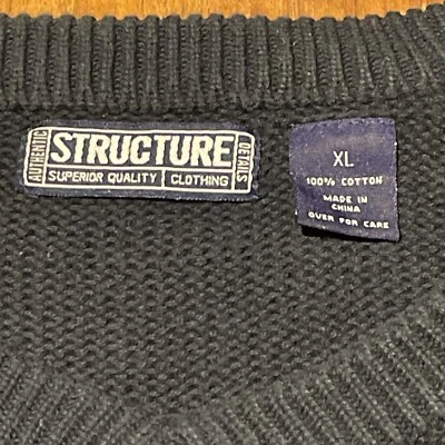 Vintage STRUCTURE Sweater Chunky Knit Navy Blue XL Vintage 90s Cotton VTG Y2K - Image 1 of 4