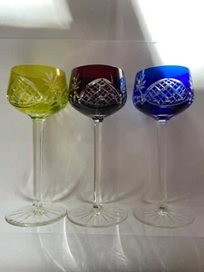 3 Weinrömer, Grün/gelb, weinrot, blau, H. 19,3 cm, Durchm. ca.75mm - Bild 1 von 4
