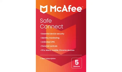 McAfee Safe Connect Unlimited VPN 2026 5 Devices 1 Year (CARD BY POST) - Image 1 of 4