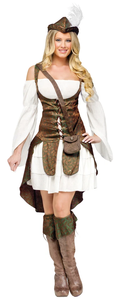 Robin Hood Adulto Mujer Disfraz Brocado Weskit Hombro Vestido Elegante Funworld Foto 1 de 1