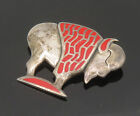 CAROL FELLEY 925 Silver - Vintage Red Coral American Bison Brooch Pin - BP8374