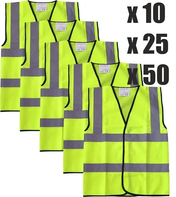 BULK MULTI BUY Yellow Hi Vis Viz Vest High Visibility Safety X5 X10 X25 X50 X100 - Image 1 of 4