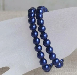 2 pulseras elásticas 8mm azul marino perlas - Imagen 1 de 2