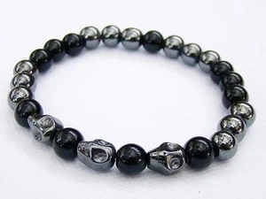 Para hombre hematita negro vidrio elástico pulsera hematita CRÁNEO 8mm cuentas 8 pulgadas - Imagen 1 de 1