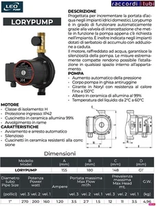 LORYPUMP CIRCOLATORE AUMENTO DI PRESSIONE 1.2 BAR - Foto 1 di 3