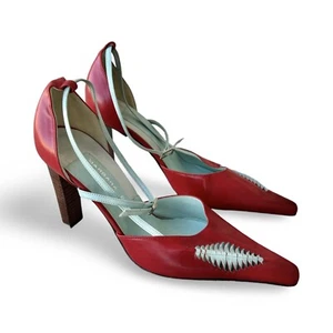 Barbara Bui womens Point-Toe Pump Strappy Heel 6.5 Red D’orsay Made in Italy - Picture 1 of 12