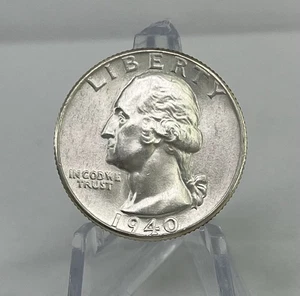 1940 P Washington Quarter BU 25c 90% Silver Brilliant Luster Gem Collectible - Picture 1 of 8