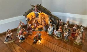 Vintage Fontanini Depose Krippe Set 5 Zoll 20 Teile beleuchtete Krippe Italien - Bild 1 von 12