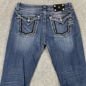 MISS ME Jeans Womens 29 (Fits 31x29) Easy Boot Denim Embellished Flap Pockets - Picture 1 of 12