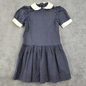 Vintage Toddler Dress Navy Blue Daisy All Over Pattern Handmade Prairie Cottage - Picture 1 of 23