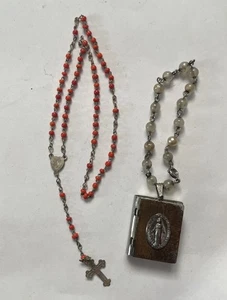 RAR kleine orange Perlen Rosenkranz Metall BOX Vintage religiös klar Perlen Armband - Bild 1 von 16