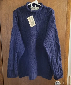 ARAN CRAFTS IRLANDA 100% LANA MERINO TEJIDO TEXTURIZADO PESCADOR SUÉTER TALLA L NUEVO - Imagen 1 de 7