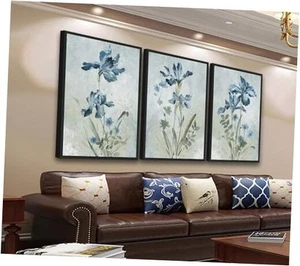  Floral Canvas Wall Art - Framed Iris Botanical 20" X 28" X 3pcs Framed Green - Picture 1 of 7