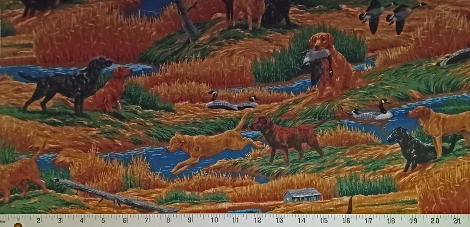 Vintage Cranston Hunting Dogs Cotton Quilt Fabric 11" x 44" - Image 1 of 1