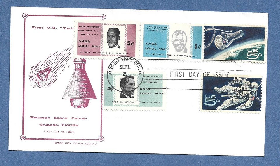 U.S TWIN STAMP FDC SEP 29,1967 KSC SPACE CITY COVER NASA - Image 1 of 1