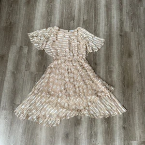 Vintage Marshall Rousso Las Vegas 100% Silk Flutter Sleeve Dress Gold/Peach NST - Picture 1 of 21