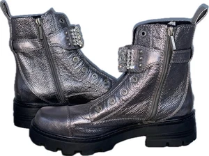 Karl Lagerfeld Paris Women's Maeva Jeweled Combat Zipper Boots Silver SZ: 6 NEW - Picture 1 of 9