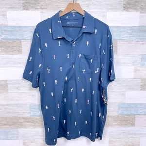 American Rag Cocktail Martini Allover Print Polo Shirt Blue Short Sleeve Mens XL - Picture 1 of 10