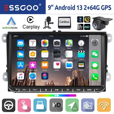 Autoradio Carplay 64GB Android 13 GPS RDS WIFI CAM Per VW Golf 5 6 Passat Tiguan - Immagine 1 di 4