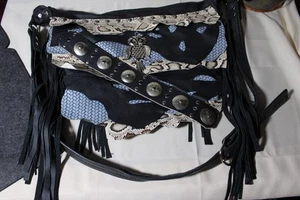 Borsa a tracolla in pelle nera borsa tribale boho hobo - Foto 1 di 10