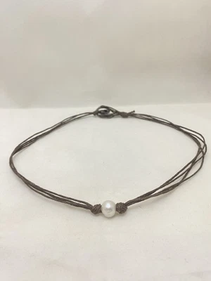 Ожерелье из льна с пресноводным жемчугом и коноплей - Изображение 1 из 4