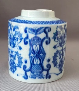 ANTIKER TEEKANISTER STAFFORDSHIRE PERLBESTECK BLAU BEDRUCKT GEIGENMUSTER 1800-10 - Bild 1 von 9