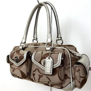 Coach 6231 Signature Handbag Tote Bag Canvas Leather Brown Silver Turnlock - Picture 1 of 24