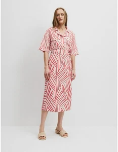 Country Road Linen Wrap Skirt Midi AU 10 Red Spliced Print - Missing Belt - Picture 1 of 5