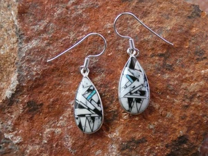 Ohrringe Träne Sterlingsilber 925 Büffel Türkis & Opal Edelstein Neu AT81 - Bild 1 von 7