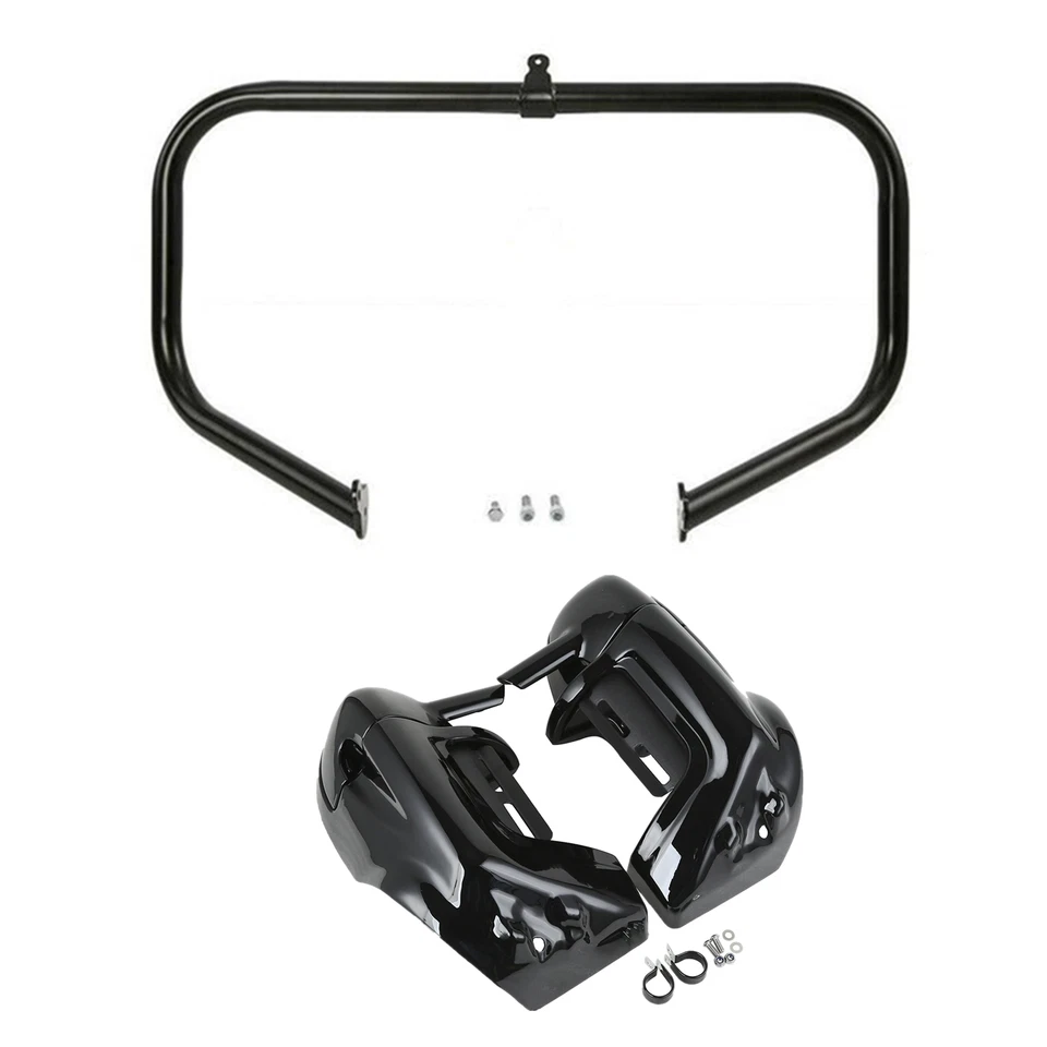 Carenado de pierna ventilado inferior negro y barra protectora apta para Harley Road King Glide 09-13 Foto 1 de 4