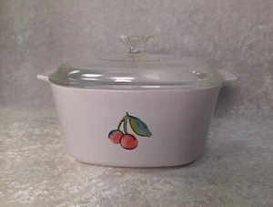 Corning Ware Cherry 3 L Casserole Dish With Clear Pyrex A-9-C Lid Fruit Basket - Picture 1 of 9