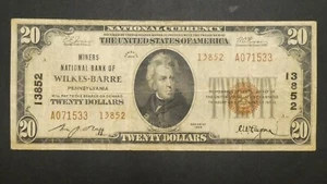 1929 $20 dólares mineros banco nacional de Wilkes-Barre moneda de Pensilvania - Imagen 1 de 2