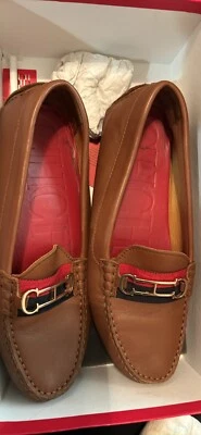 Carolina Herrera Shoes, authentic, size 39. Brown leather loafers with red and - Image 1 of 2