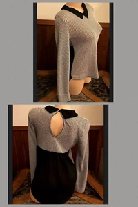 Damenbluse Houndstooth schwarz langärmeliger Kragen Schlüsselloch POTTERS TOPF Gr. S - Bild 1 von 10