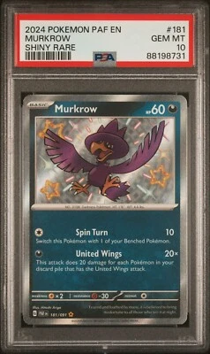 2024 Pokemon Paldean Fates Murkrow 181 Shiny Rare -PSA 10 Gem Mint  - Image 1 of 2