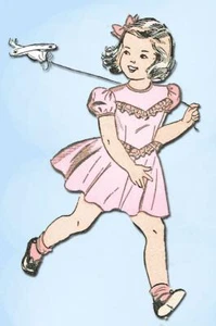 1940s Vintage Advance Sewing Pattern 4702 Cute Little Girls Party Dress Size 8 - Picture 1 of 4