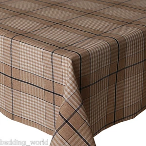 HARBOUR BLUE CHECK ACRYLIC COATED TABLE CLOTH BEIGE TARTAN LINEN WIPE ABLE COVER - Picture 1 of 1