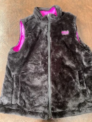 Mujer Talla L FILA SPORT Chaleco Reversible Chaqueta Negro Rosa Foto 1 de 4