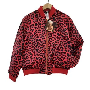 Iman Womens Reversible Cheetah Print and Solid Red Zip Bomber Jacket Oversize XS - Picture 1 of 11