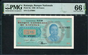 Katanga 1960, 20 Francs, P6a, PMG 66 EPQ GEM UNC