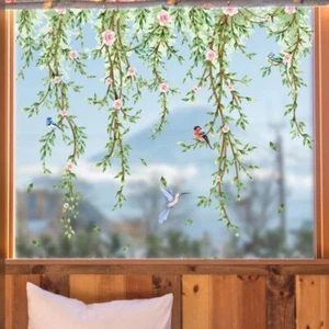 Adesivo murale fiore decalcomania viti uccellino vinile rimovibile arte bambini camera da letto decorazione casa - Foto 1 di 6