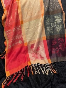 Pashmina Silk Scarf Wrap Shawl Vibrant Orange Wine Gold Large - Picture 1 of 6