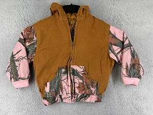 Outdoor Habitat Jacket Girls 7T Brown Pink Camp Cotton Duck Hooded Full Zip Hunt - Picture 1 of 16