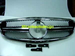 AMG E63 STYLE BLACK FRONT GRILL + CHROME FRAME FOR 2014-16 MERCEDES W212 E-CLASS - Picture 1 of 5