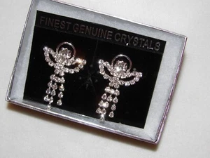 ANGEL DANGLE EARRINGS AUSTRIAN CRYSTAL A GIFT TO WEAR ALL YEAR SILVER TONE NEW! - Picture 1 of 5