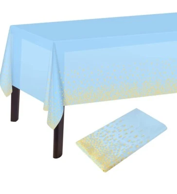 Tablecloth Plastic Blue Tablecloth 137x274cm Gold Dot Confetti Table Cover - Image 1 of 4