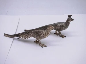 A PAIR OF VINTAGE SILVER TONE PEACKOCK ORNAMENTS - Picture 1 of 3