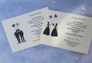 24 Personalised Gay lesbian Wedding Civil Ceremony day / evening invitations - Picture 1 of 5